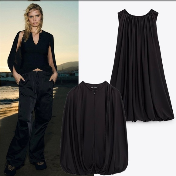 ZARA BALLON TOP WITH ZIPPER SIZE M COLOR BLACK NWT - Picture 1 of 16
